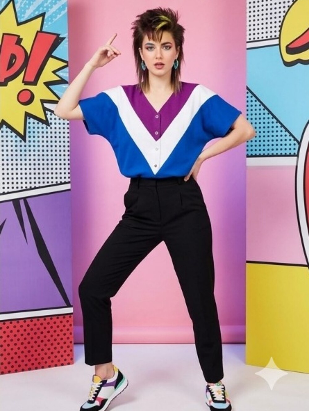 Vintage  V-Neck Colorblock Sweater